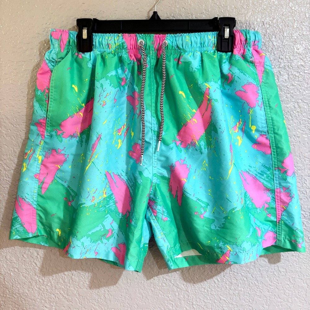 Boardies Mens Swim Trunks 90s Retro Neon Abstract Splash Board Shorts Teal Pink